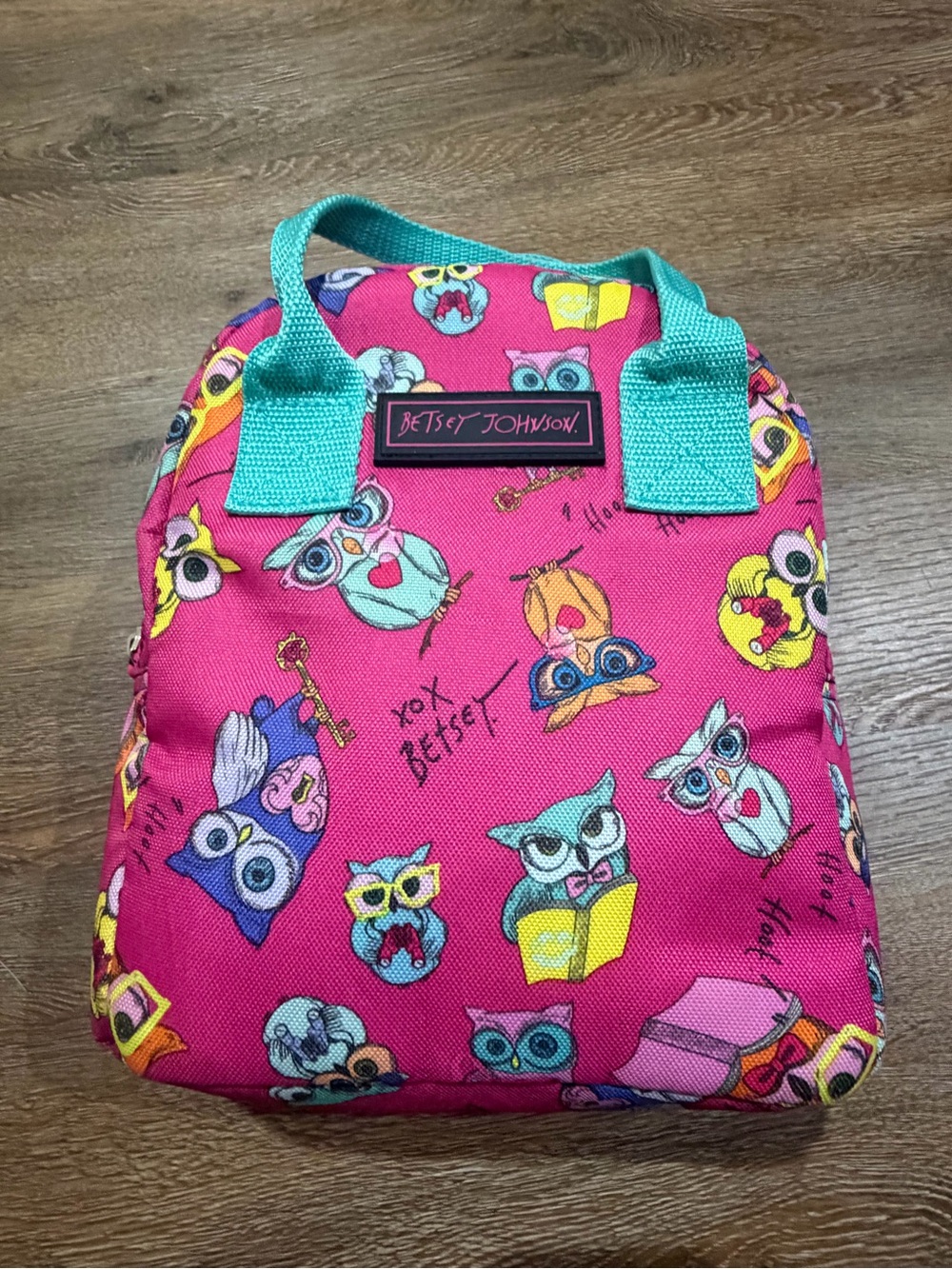 Betsey Johnson Owl Print Insulated Lunch Tote Pink Multi Cooler Bag - Picture 8 of 8